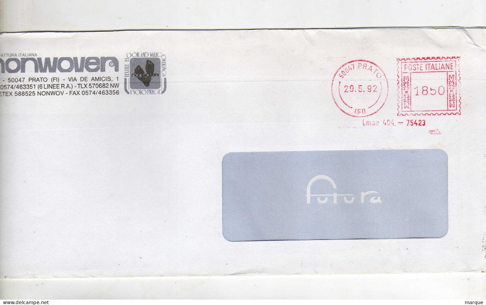 Enveloppe ITALIE ITALIA Oblitération E.M.A. 50047 PRATO 29/05/1992 - Franking Machines (EMA)