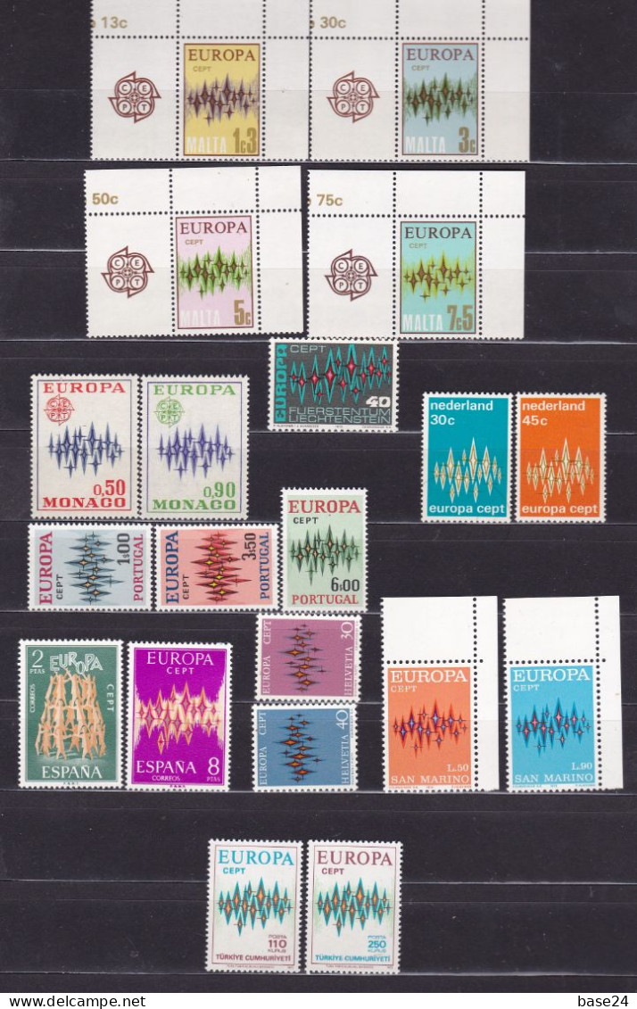 1972 EUROPA CEPT EUROPE ANNATA MNH** YEAR 22 Paesi, 46 Valori, Aurora Boreale Con 14 Stelle 14 Stars Northern Lights - 1972