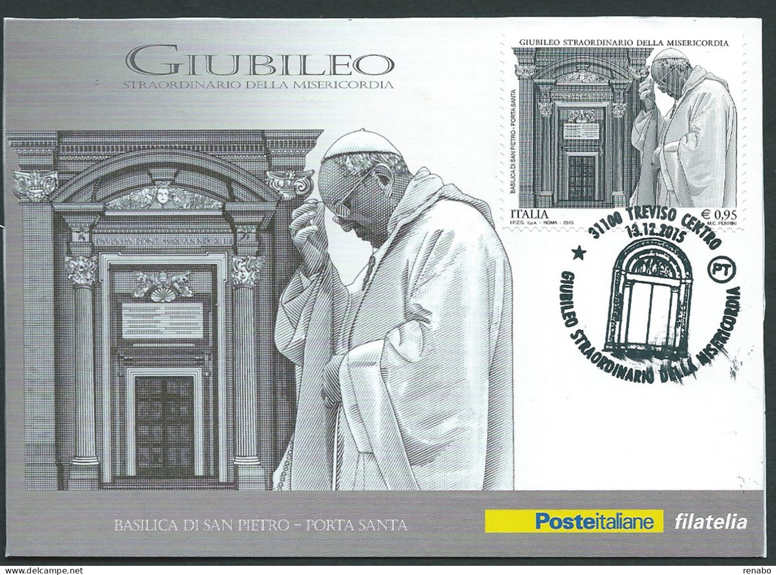 Italia 2015; Giubileo Della Misericordia Da € 0,95 Con Annullo Speciale Del 13 Dicembre A Treviso. Retro Ricoperto - 2011-20: Marcophilie