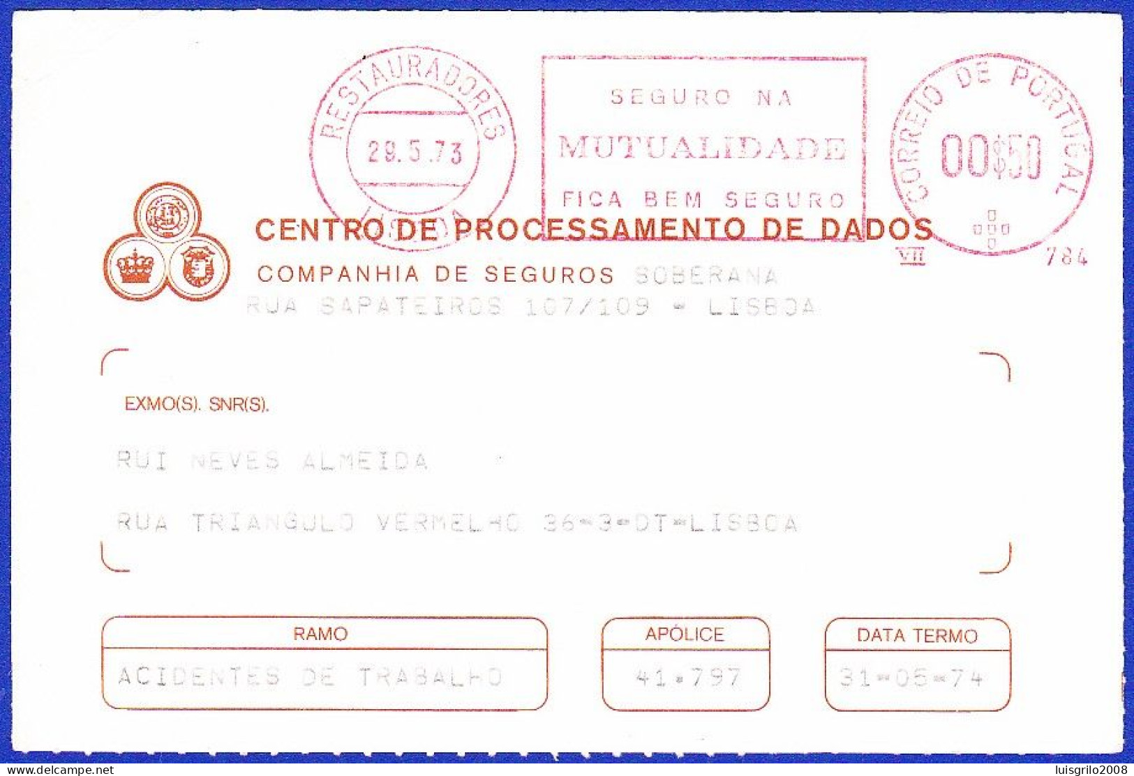 Cover - Mechanical Franchise . Companhia De Seguros Mutualidade -|- Lisboa. 1973 - Cartas & Documentos