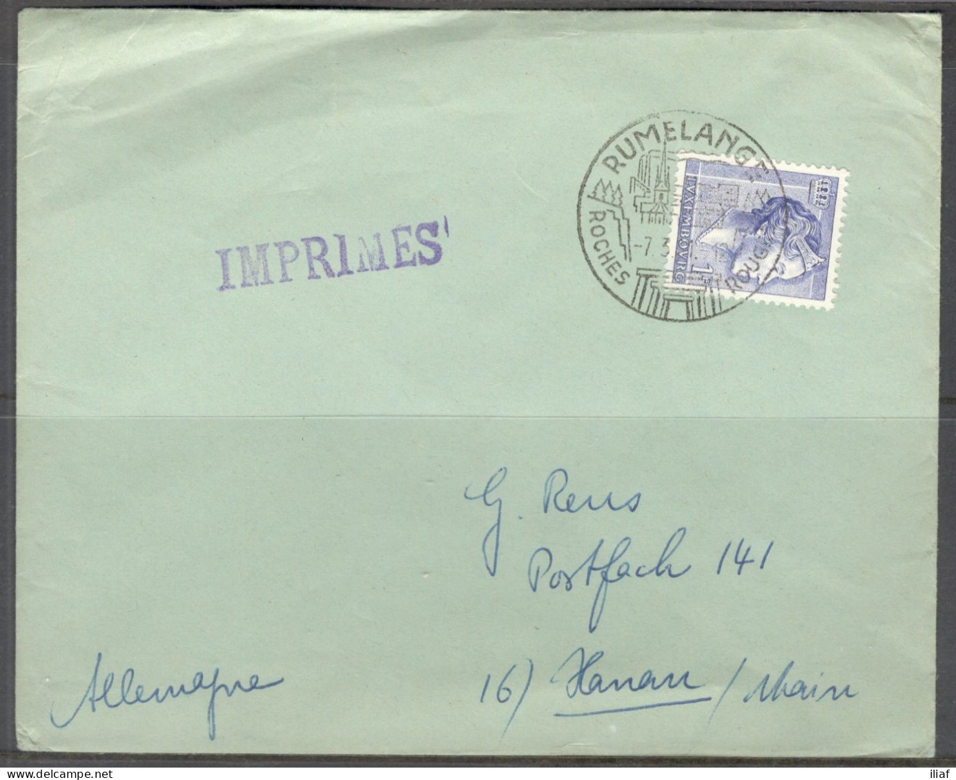 Luxembourg. Stamps Sc. 366 Grand Duchess Charlotte On Letter, Sent From Rumelange Roches Rouge On 07.03.1961 To Germany. - Brieven En Documenten