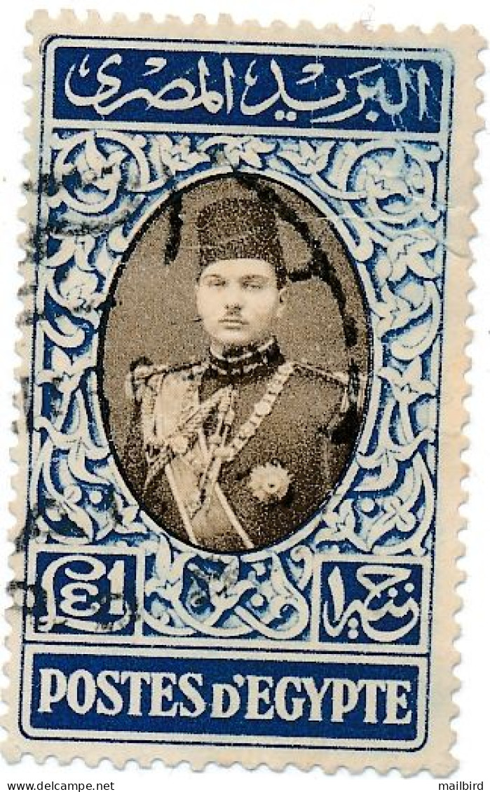 EGYPT 1939 - King Farouk, Scott #240 1 Pound (£E1) Deep Blue & Dark Brown - USED - Gebruikt