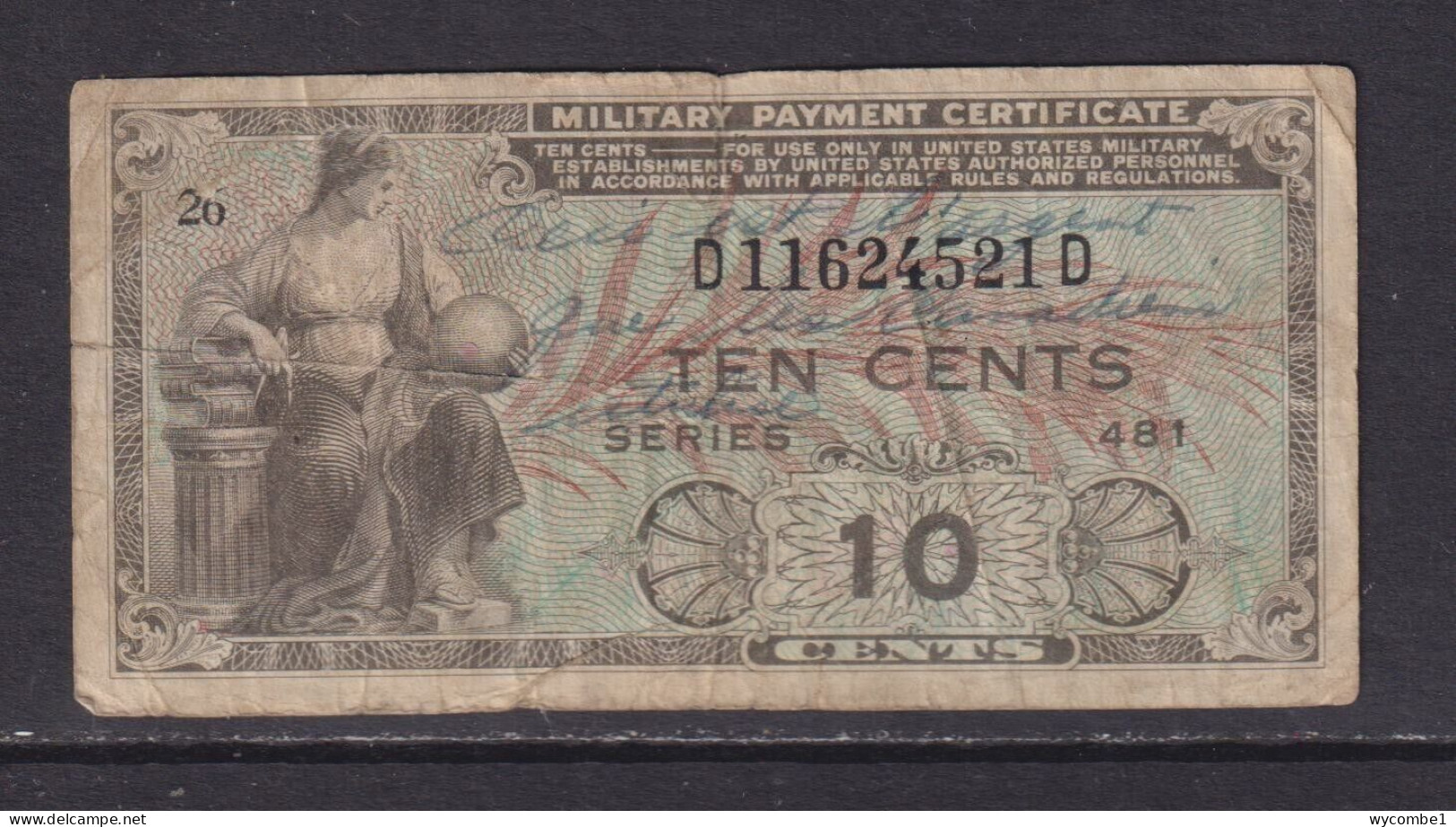 UNITED STATES - 1951 Military Payment Certificate 10 Cents Circulated Banknote - 1951-1954 - Reeksen 481