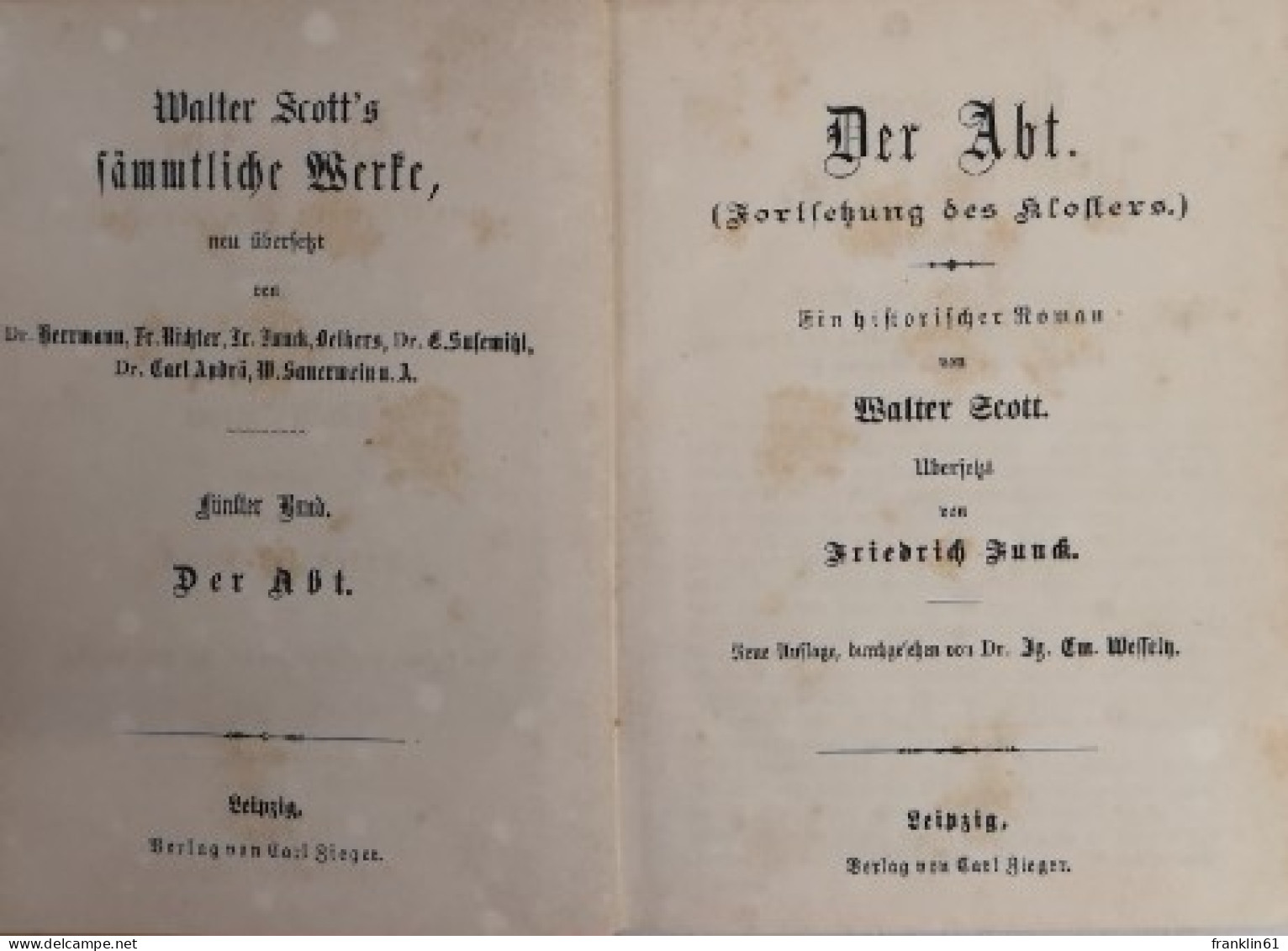 Walter Scott's.  Sämmtliche Werke. Fünfter Band.  Der Abt (Fortsetzung Des Kloster). - Poems & Essays