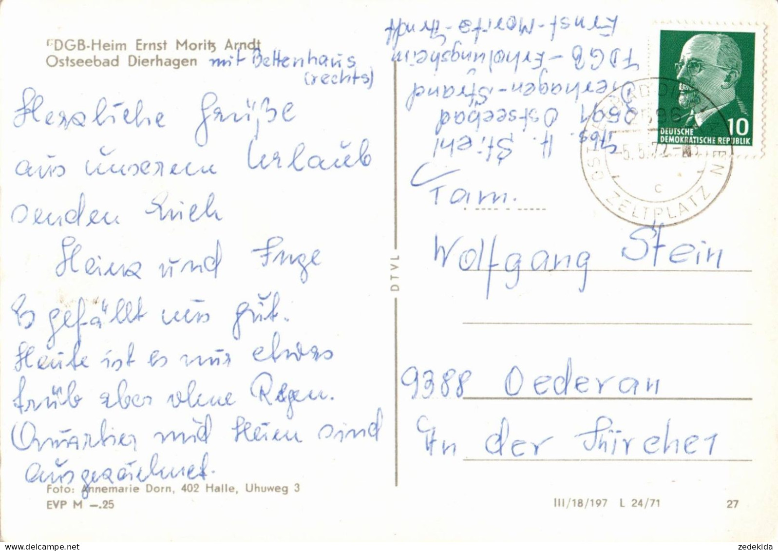 G9349 - Dierhagen - FDGB Heim Ernst Moritz Arndt - Verlag DTVL - Stempel Zeltplatz - Ribnitz-Damgarten