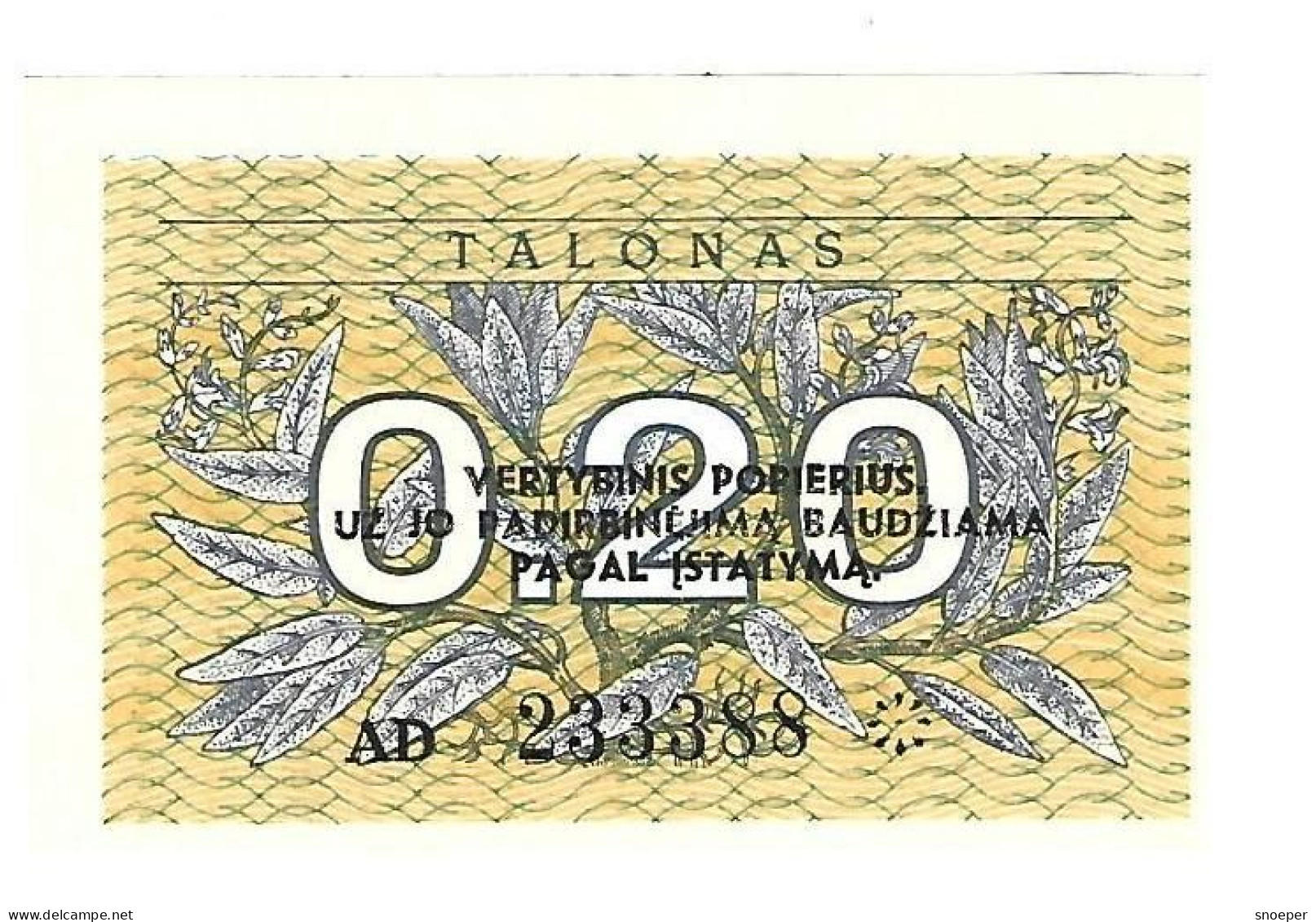 Lithuania 0,20  Talonas 1991   30  Unc - Lituanie