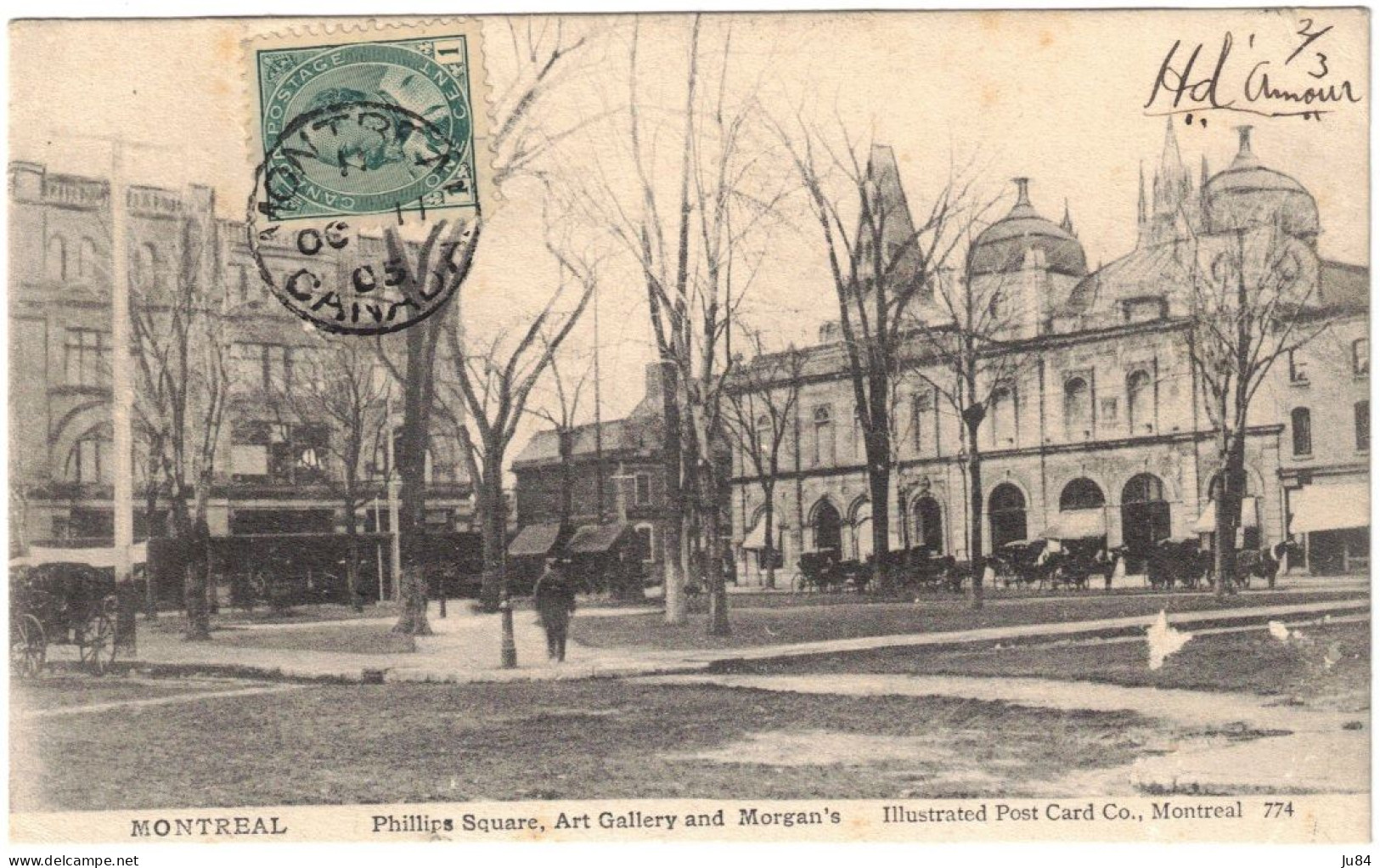 Canada - Montreal - Phillips Square - Art Gallery And Morgan's - Carte Postale Pour Rouïba (Algérie) - 1905 - Covers & Documents