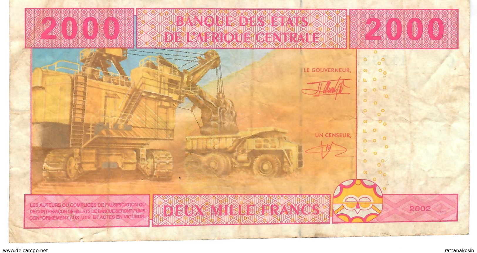 C.A.S. CHAD LETTER C  P607Ca 2000 Francs 2002 SIGNATURE 5 = FIRST SIGNATURE   VF  NO P.h. - Central African States