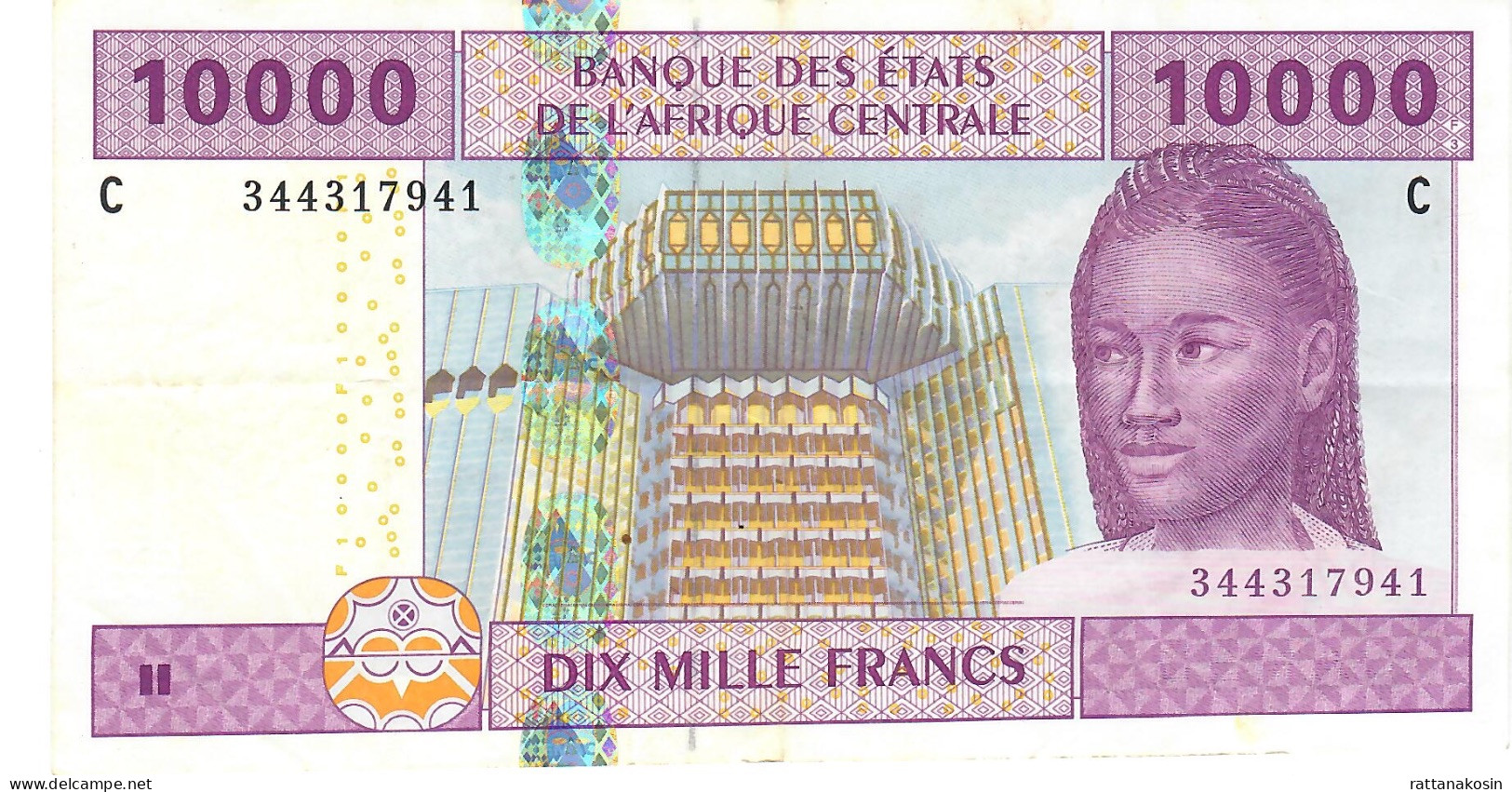 C.A.S. CHAD LETTER C  P610Ca 10.000  Or 10000 Francs 2002 SIGNATURE 5 = FIRST SIGNATURE   VF  NO P.h. - Central African States
