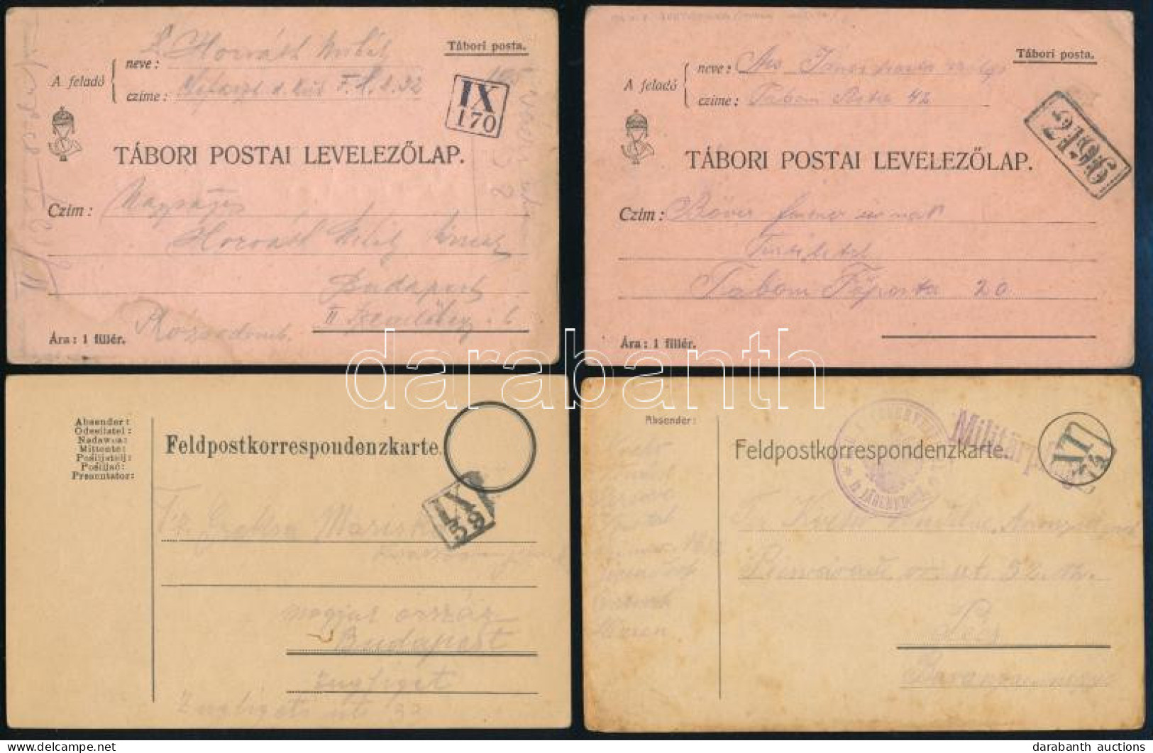 ~1914-1915 4 Db Tábori Posta Levelezőlap Klf Néma Bélyegzésekkel - Other & Unclassified