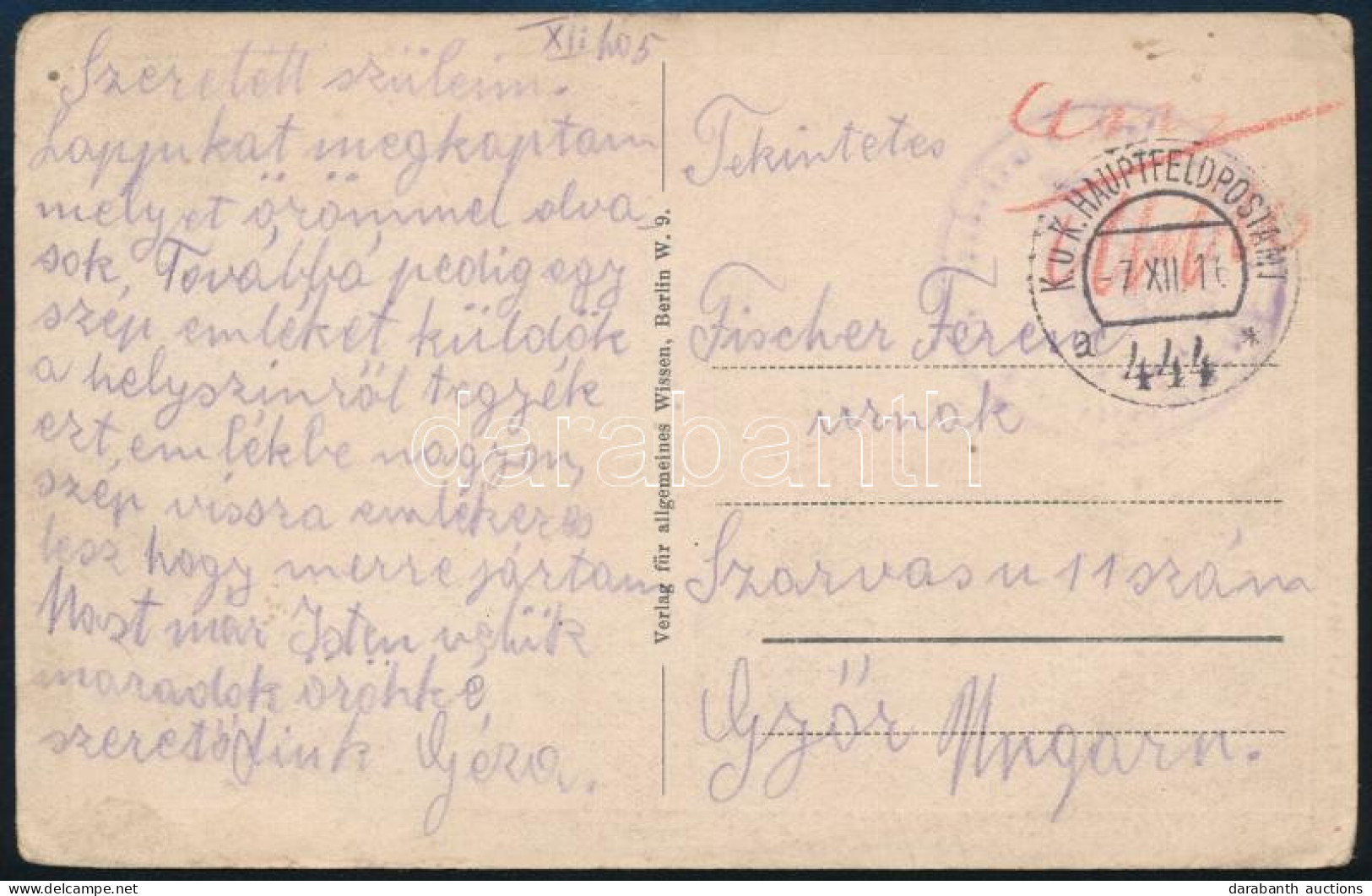 1916 Tábori Posta Képeslap "HP 444 A" - Other & Unclassified