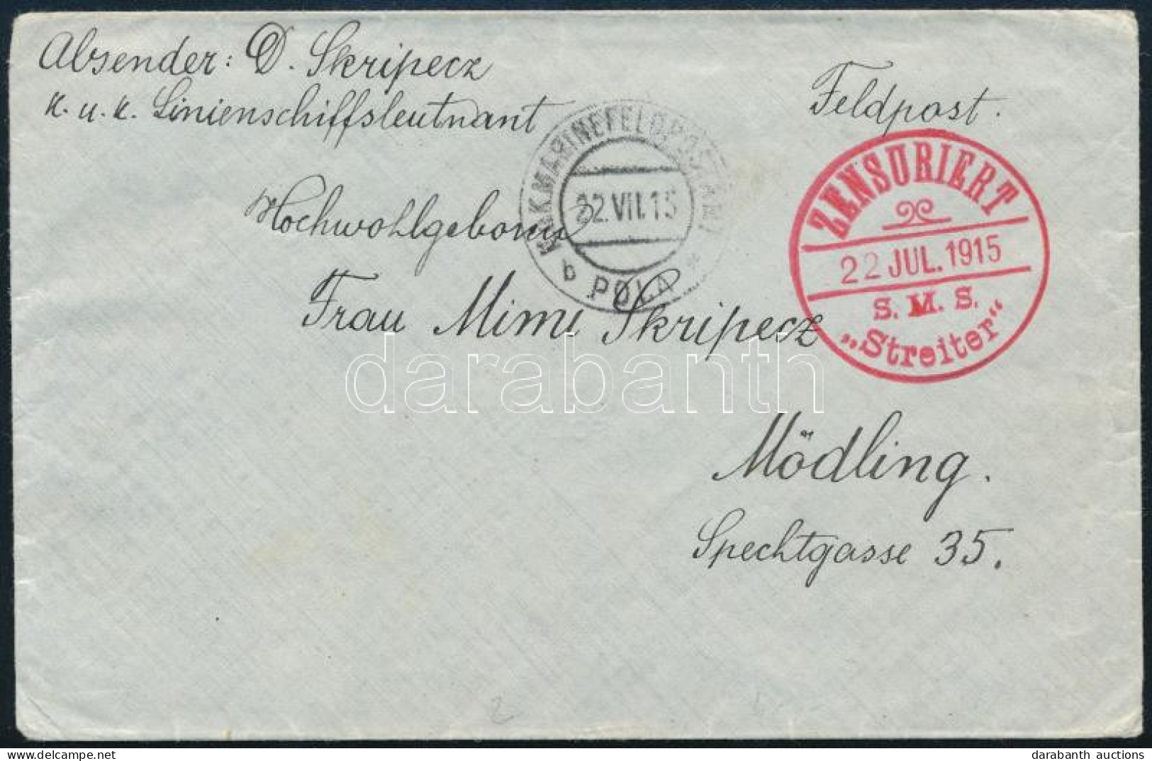 1915 Tábori Posta Levél "S.M.S. Streiter" - Autres & Non Classés