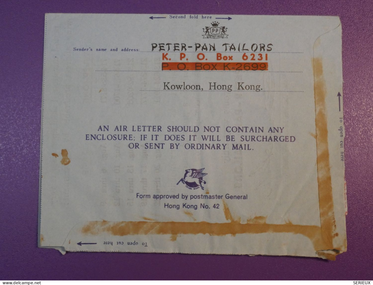 DG6 HONG KONG    BELLE LETTRE AEROGRAMME .AIR LETTER  1970 ANAHEIM USA +  AFF. INTERESSANT+ + - Cartas & Documentos