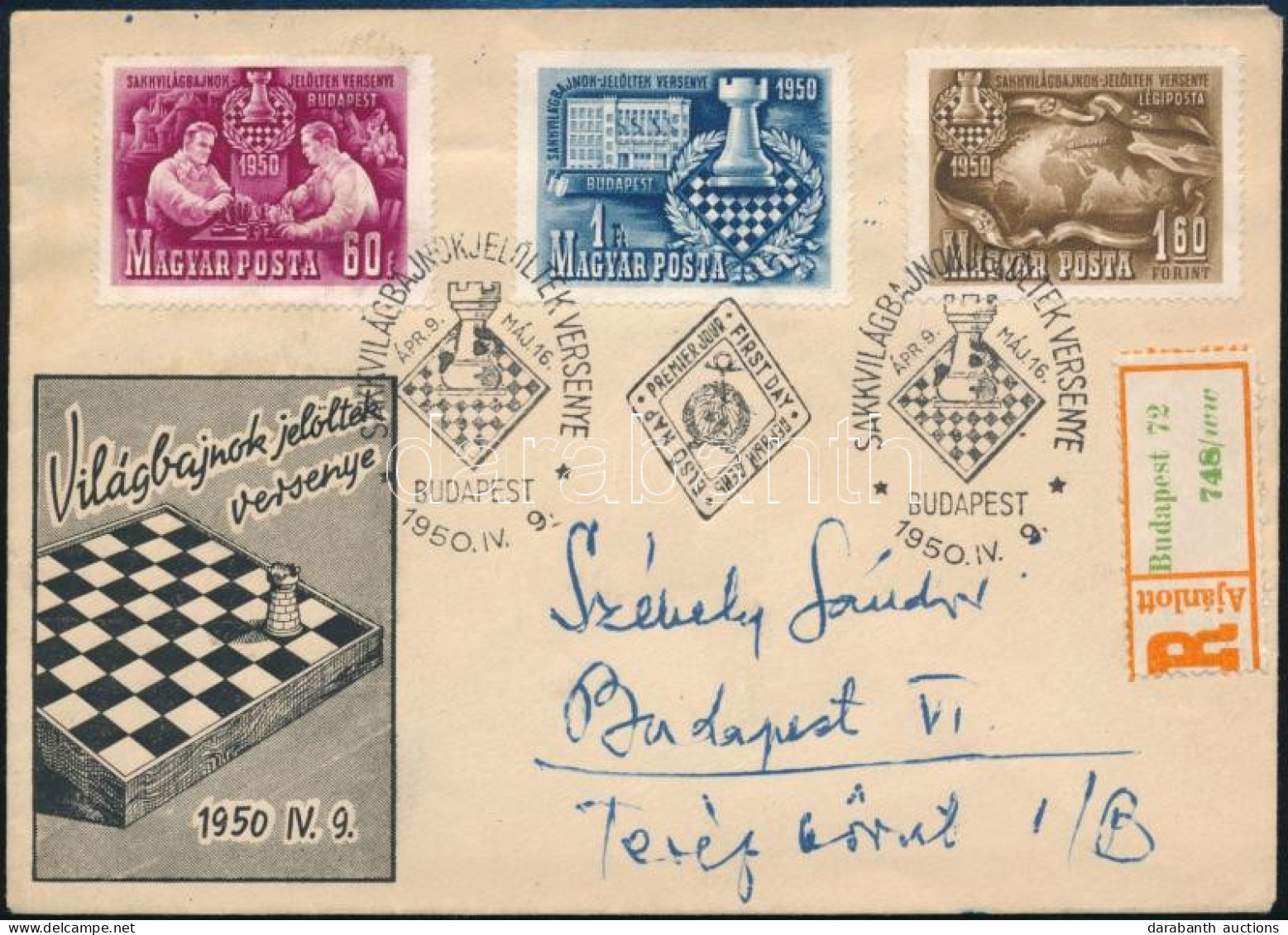 1950 Sakk (I.) Sor Ajánlott Futott FDC-n - Andere & Zonder Classificatie