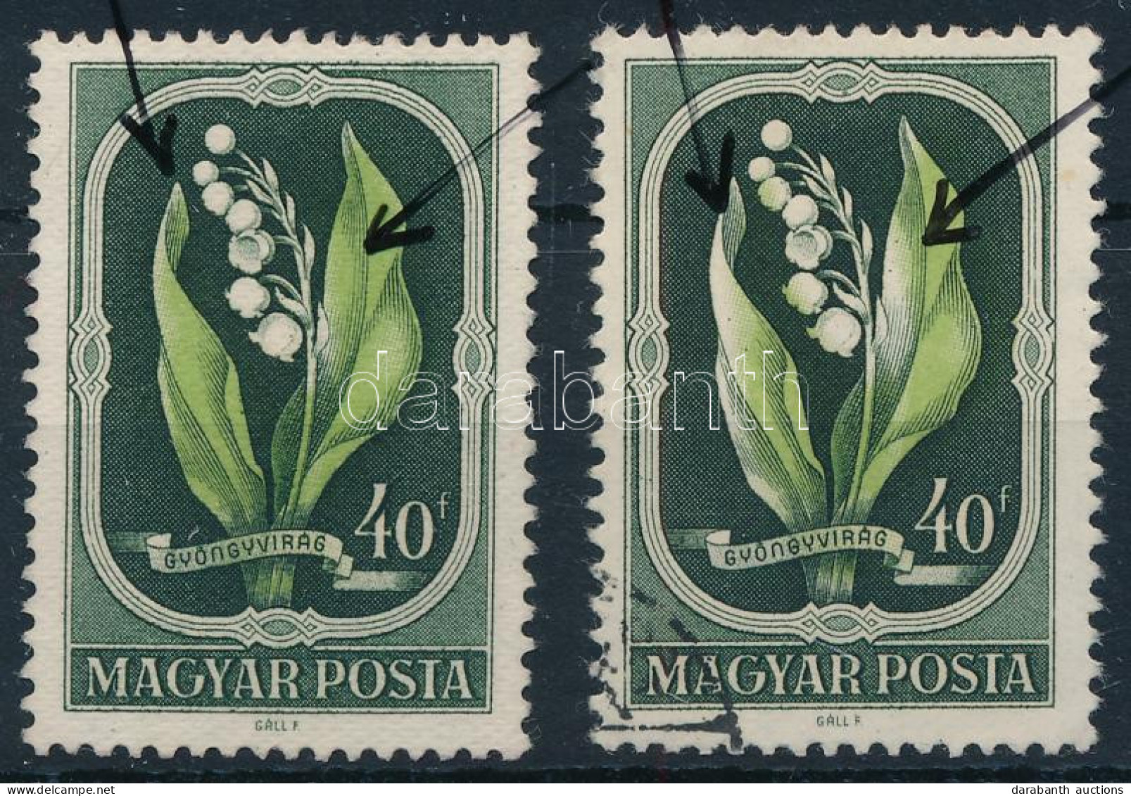 O 1951 Virág II. 40f A Zöld Szín Látványos Elcsúszásával + Támpéldány - Autres & Non Classés