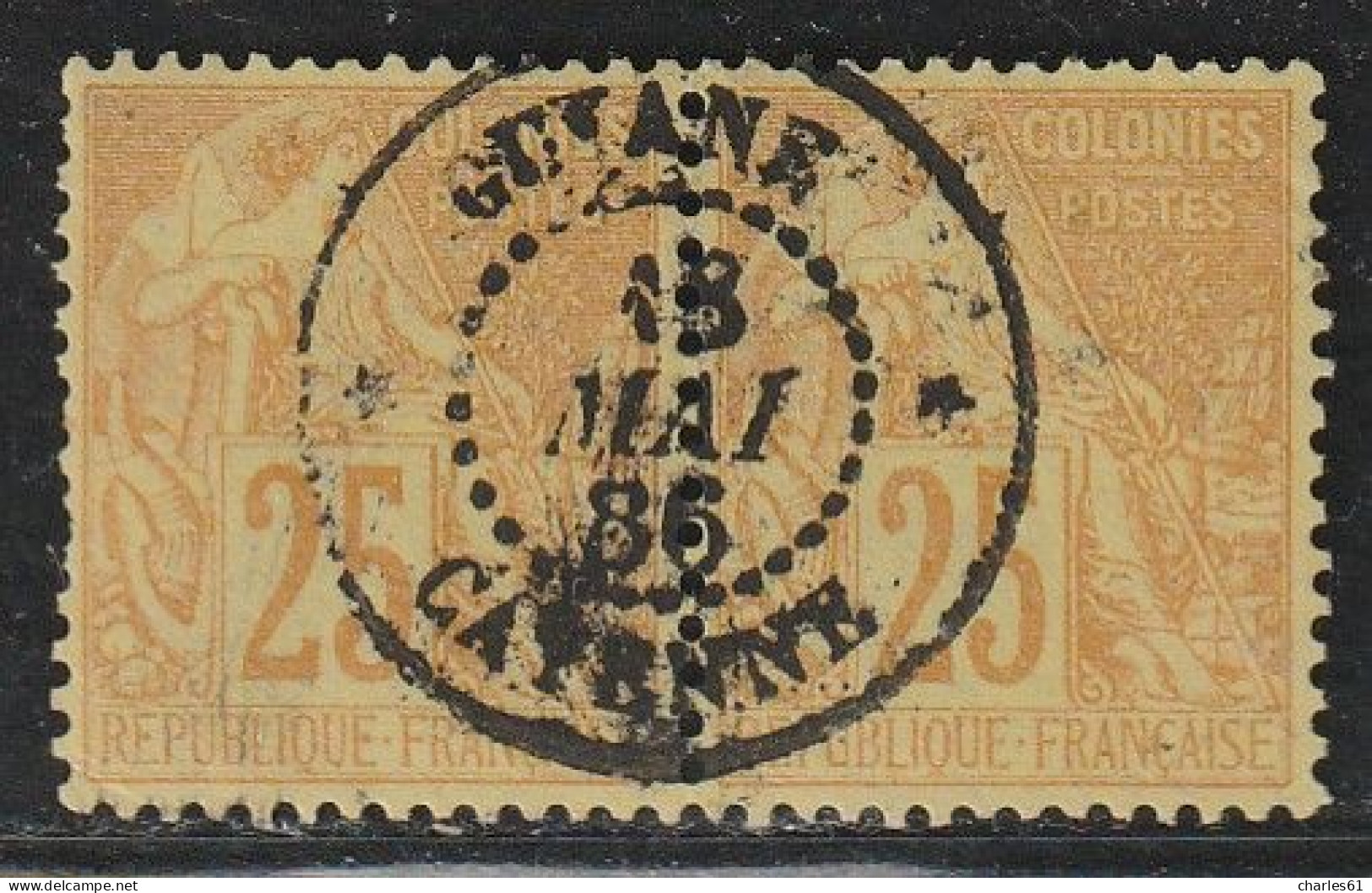 GUYANE - Timbres Précuseurs - T.-P N°53 En Paire Oblitération : C à D Guyane-Cayenne (18 Mai 1886) 25c Jaune-bistre. - Oblitérés