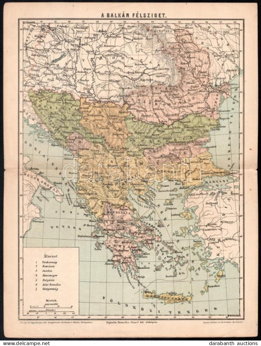 Cca 1890-1900 A Balkán-félsziget Térképe, Rajzolta: Homolka József, Bp., Eggenberger-féle Könyvkereskedés (Kellner és Mo - Other & Unclassified