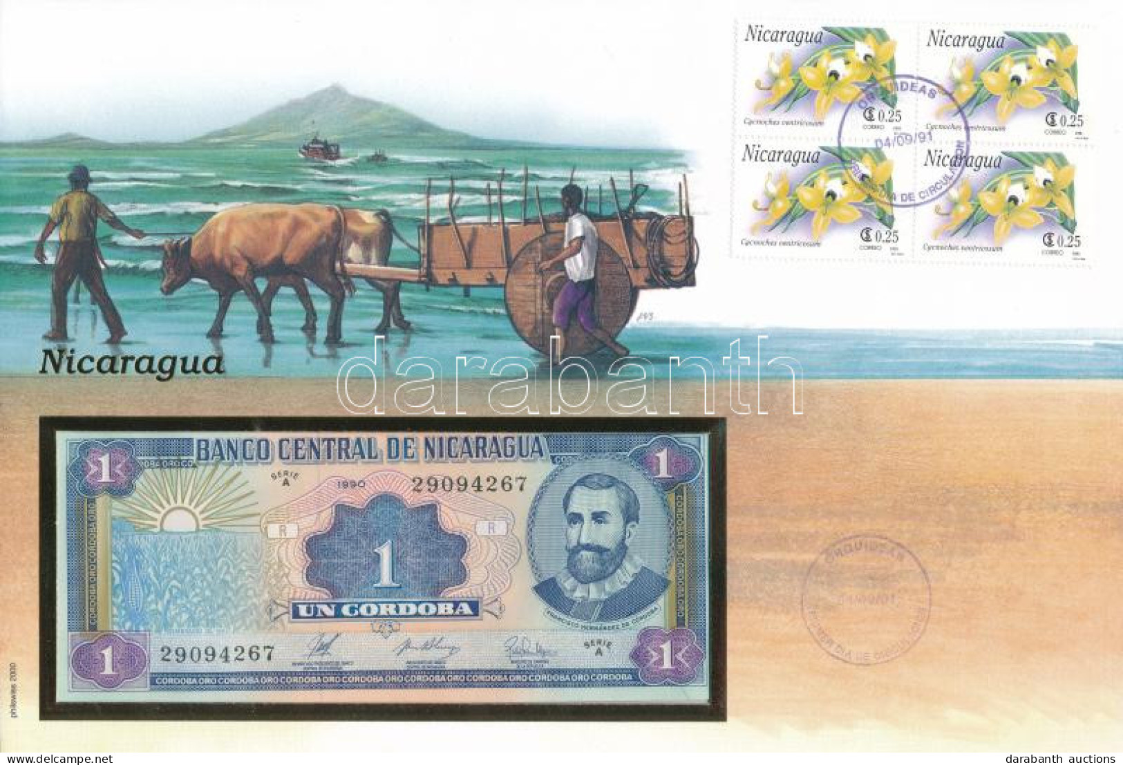 Nicaragua 1990. 1C Borítékban, Alkalmi Bélyeggel és Bélyegzéssel T:UNC Nicaragua 1990. 1 Cordoba In Envelope With Stamps - Zonder Classificatie