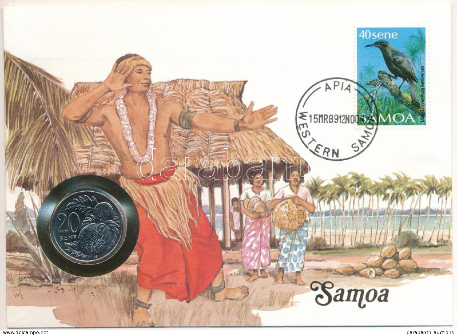 Samoa 1988. 20s Cu-Ni Felbélyegzett Borítékban, Bélyegzéssel, Német Nyelvű Leírással T:UNC Samoa 1988. 20 Sene Cu-Ni In  - Zonder Classificatie