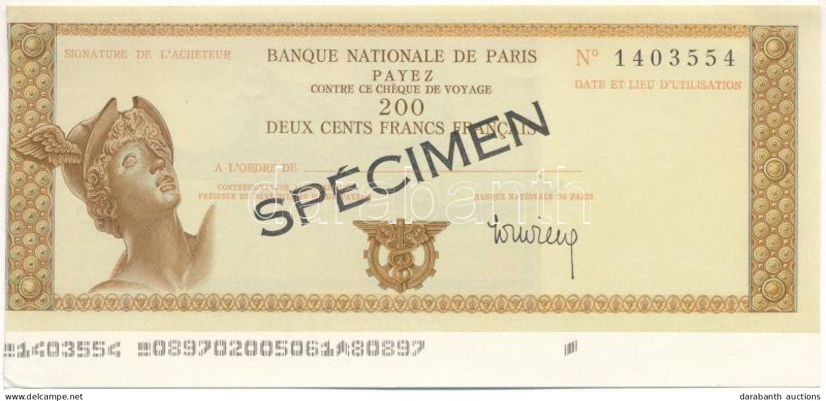 Franciaország DN 200Fr "Banque Nationale De Paris" "SPECIMEN" Utazási Csekk T:XF Hajtatlan, Kicsit Sérült Papír France N - Zonder Classificatie