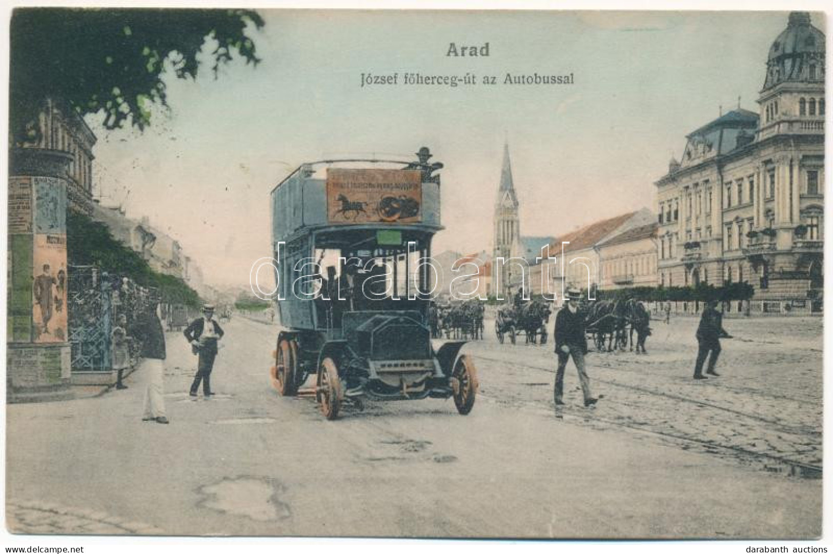 T2 1909 Arad, József Főherceg út, Emeletes Autóbusz Reklámmal. Bloch H. Kiadása / Street, Double Decker Autobus With Adv - Zonder Classificatie