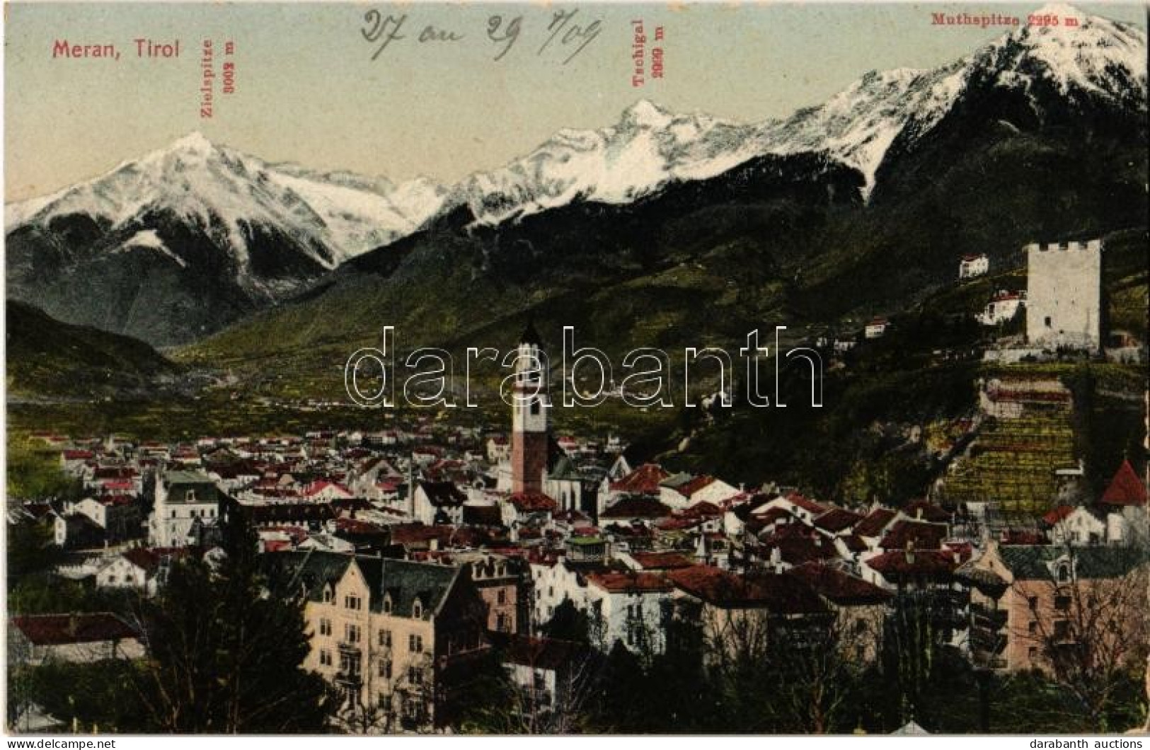 * T2 1909 Merano, Meran (Südtirol); Zielspitze, Tschigal, Muthspitze. Photo Baryt. Hugo Radeck Kunstv.-Anstalt No. 1700. - Zonder Classificatie