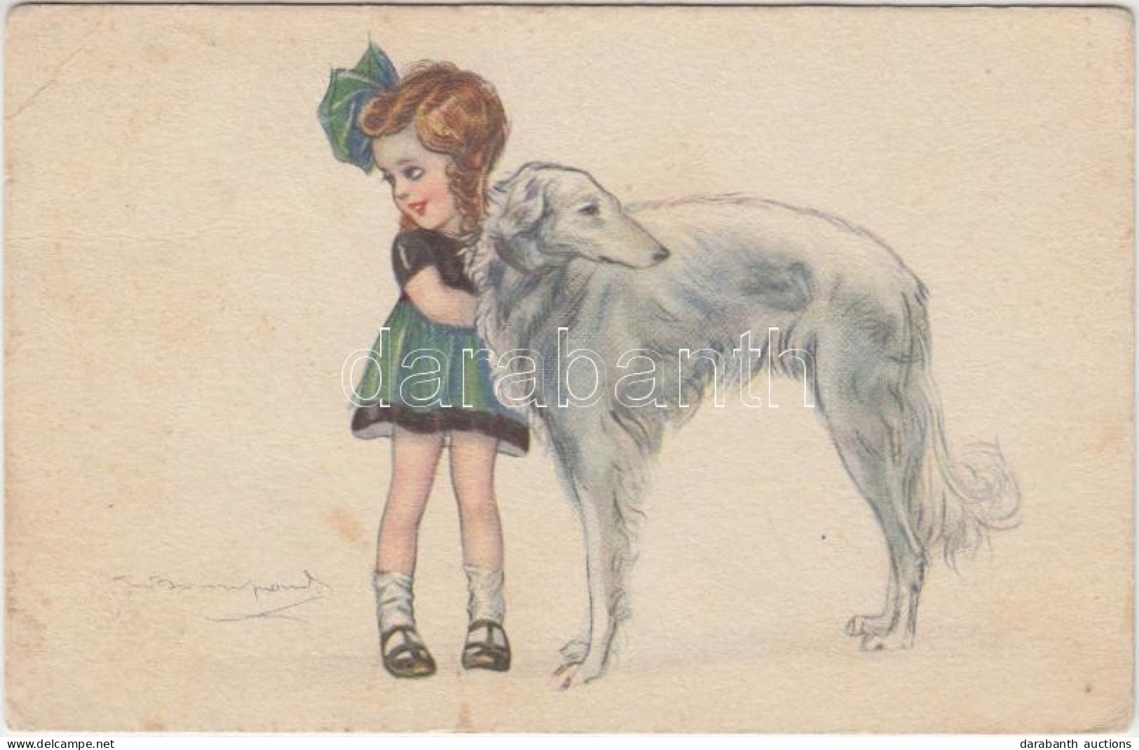 * T3 Italian Art Postcard, Girl With Dog S: Bompard - Non Classés