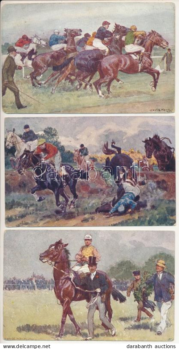 ** 4 Db RÉGI Motívum Képeslap Lóversenyekről, Ludwig Koch Szignóval / 4 Pre-1945 Motive Postcards: Horse Race, Signed By - Non Classés