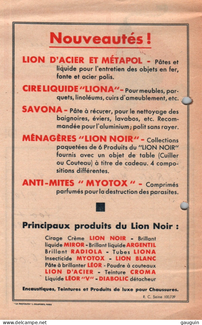 Publicité Commerciale - CIRAGES "LION NOIR" - Ets Usine MONTROUGE (support Utilisé Par Les Drogueries) ... LOT 2 Docs - Drogisterij & Parfum