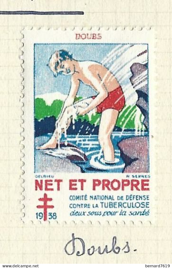 Timbre   France- - Croix Rouge - Erinnophilie -comIte National De Defense  La Tuberculose -1938- Net Et Propre -  Doubs - Antituberculeux