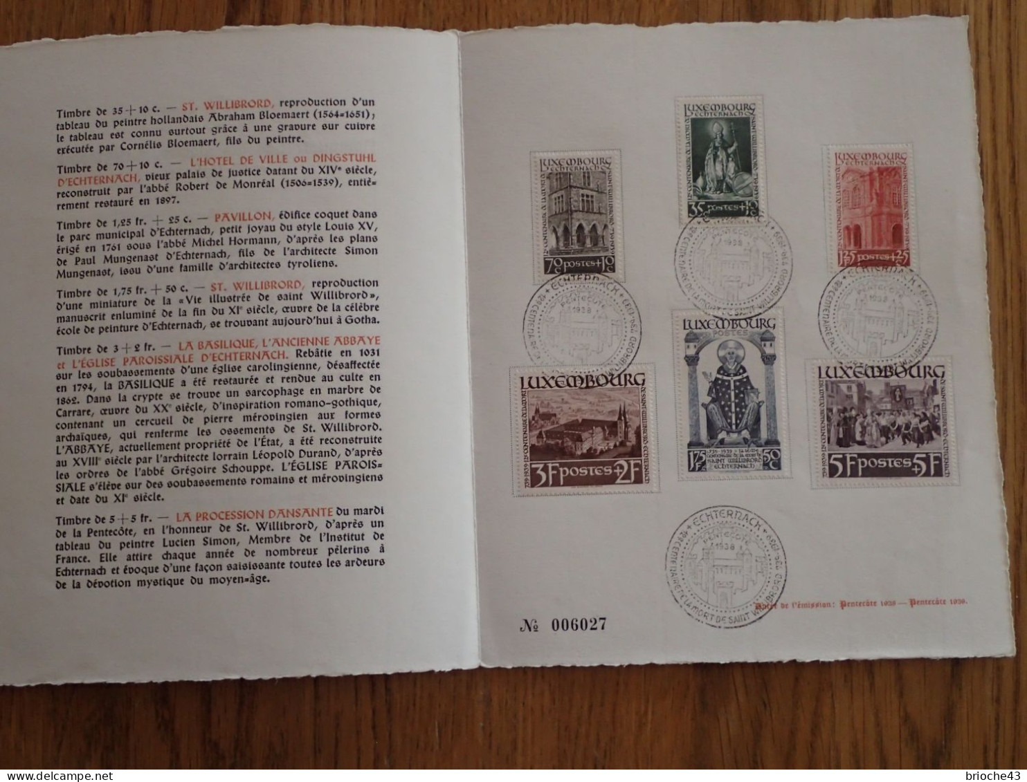 GRAND DUCHE DU LUXEMBOURG - SERIE TIMBRES 12e CENTENAIRE MORT DE SAINT WILLIBRORD - 1938 / TBS - Altri & Non Classificati