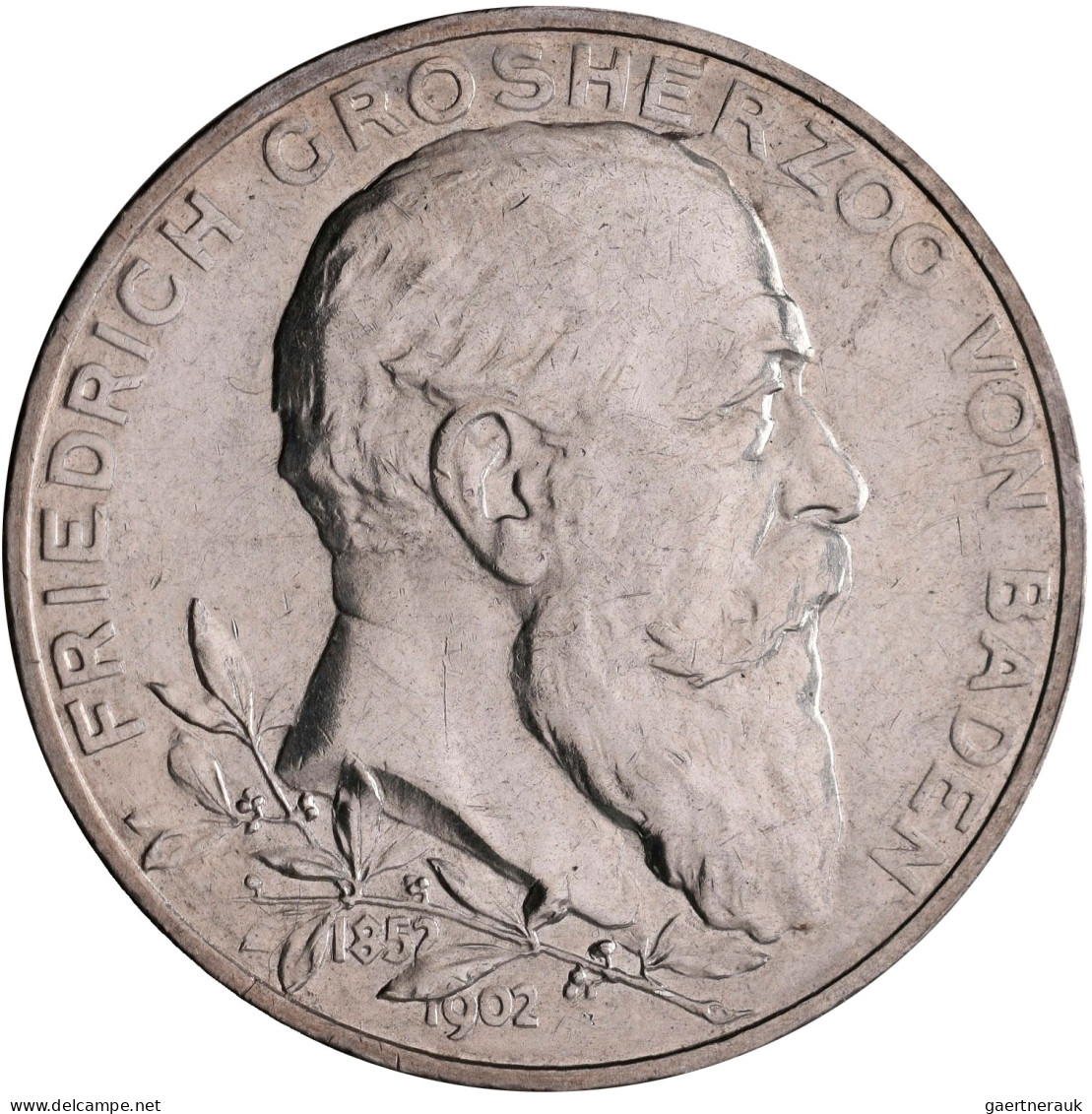 Baden: Friedrich I. 1852-1907: 2 Mark 1902, 50-jähriges Regierungsjubiläum, Jaeg - Taler Et Doppeltaler