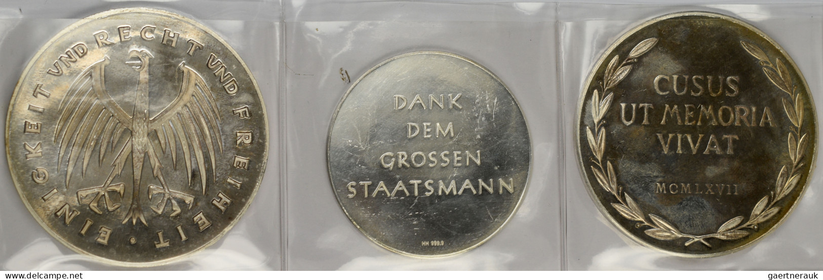 Medaillen Deutschland - Personen: Adenauer, Konrad: Drei Großformatige Ag-Medail - Other & Unclassified