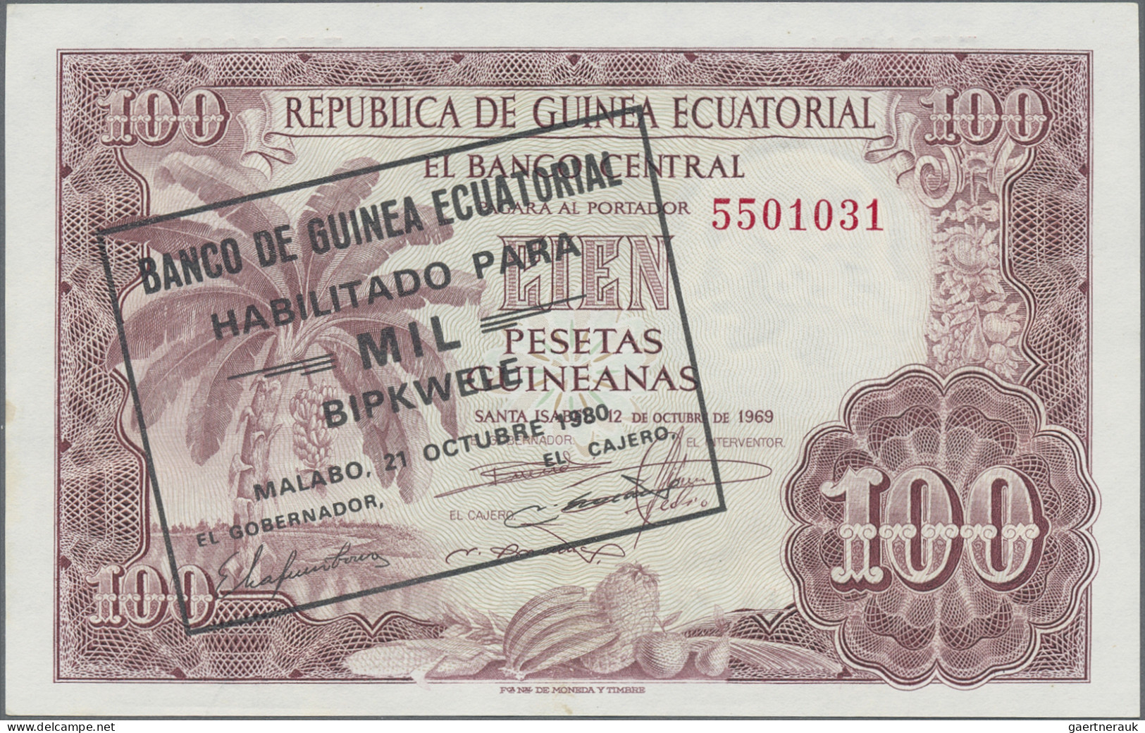 Equatorial Guinea: Banco De Guinea Ecuatorial, Lot With 4 Banknotes, Comprising - Guinée Equatoriale