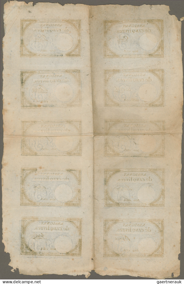France: Two Uncut Sheets 5 Livres 1793 With 10 Assignates Each Sheet And 20 Diff - 1955-1959 Overprinted With ''Nouveaux Francs''