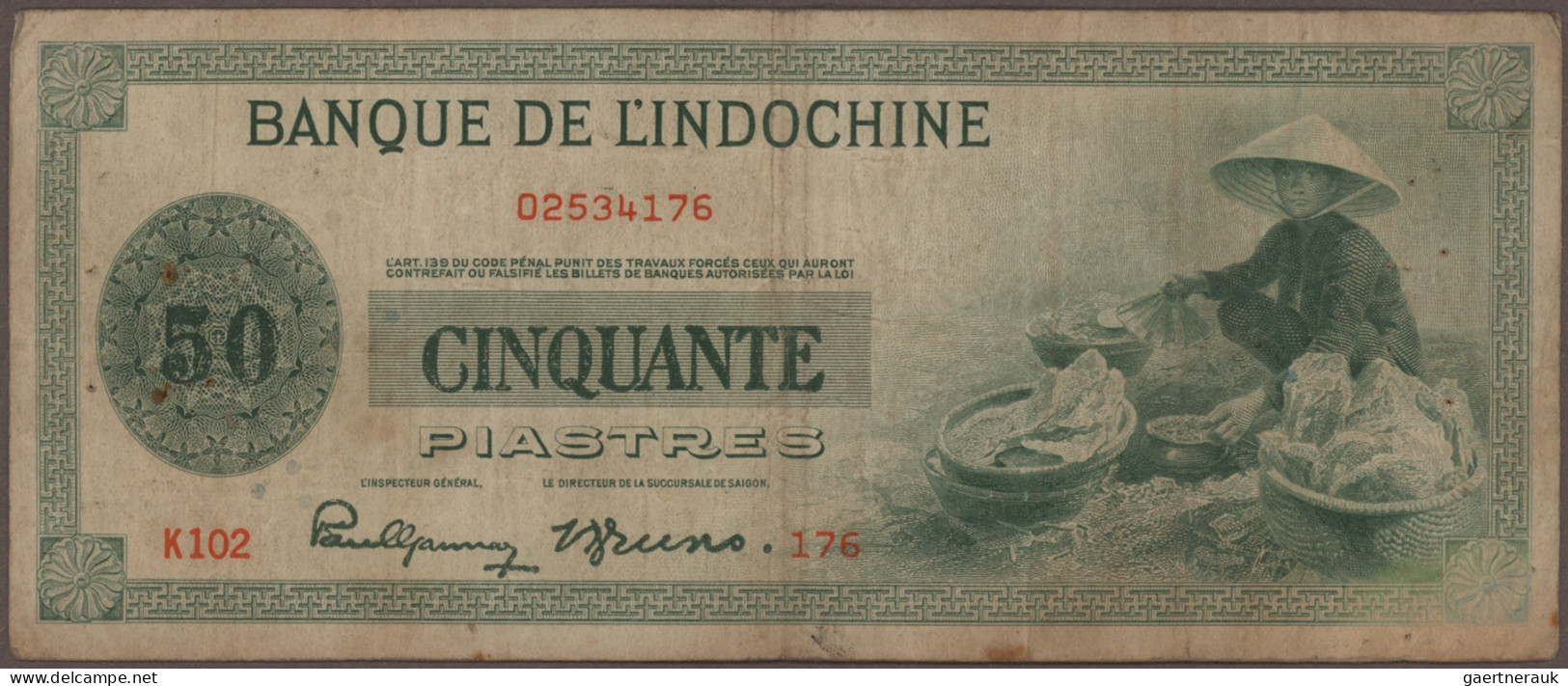 French Indochina - Bank notes: Banque de l'Indo-Chine, lot with 16 banknotes, 1-