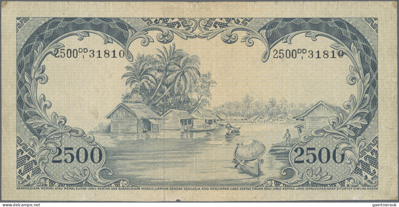 Indonesia: Bank Indonesia, lot with 6 banknotes "Animal Series" 1957, with 5 Rup