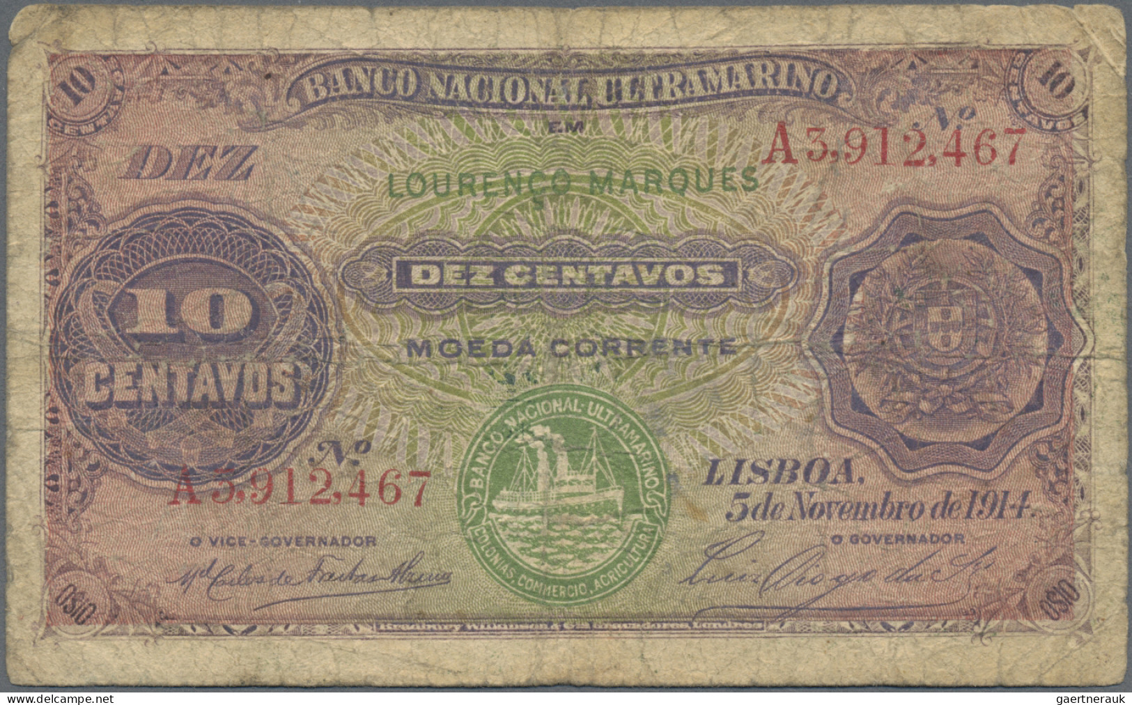 Mozambique: Banco Nacional Ultramarino - LOURENCO MARQUES, 10 And 20 Centavos 19 - Mozambique