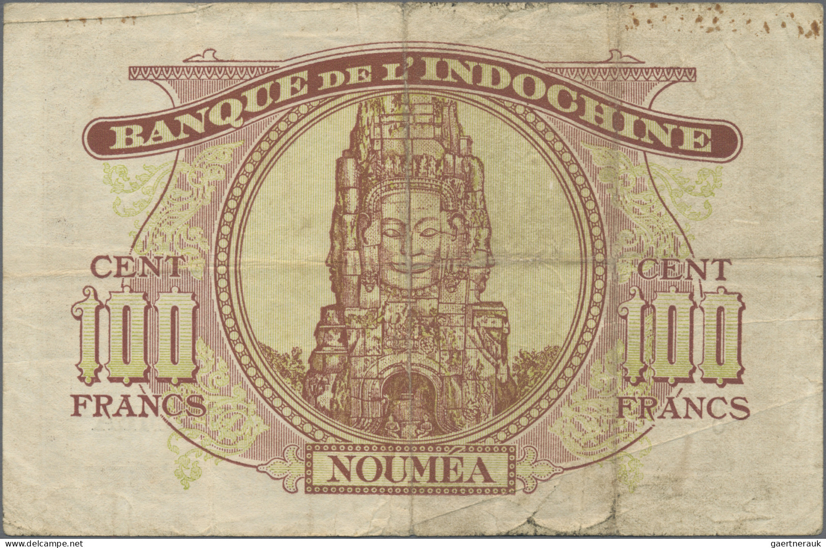 New Caledonia: Banque De L'Indochine – NOUMEA, 100 Francs ND(1942), P.44, Minor - Numea (Nueva Caledonia 1873-1985)