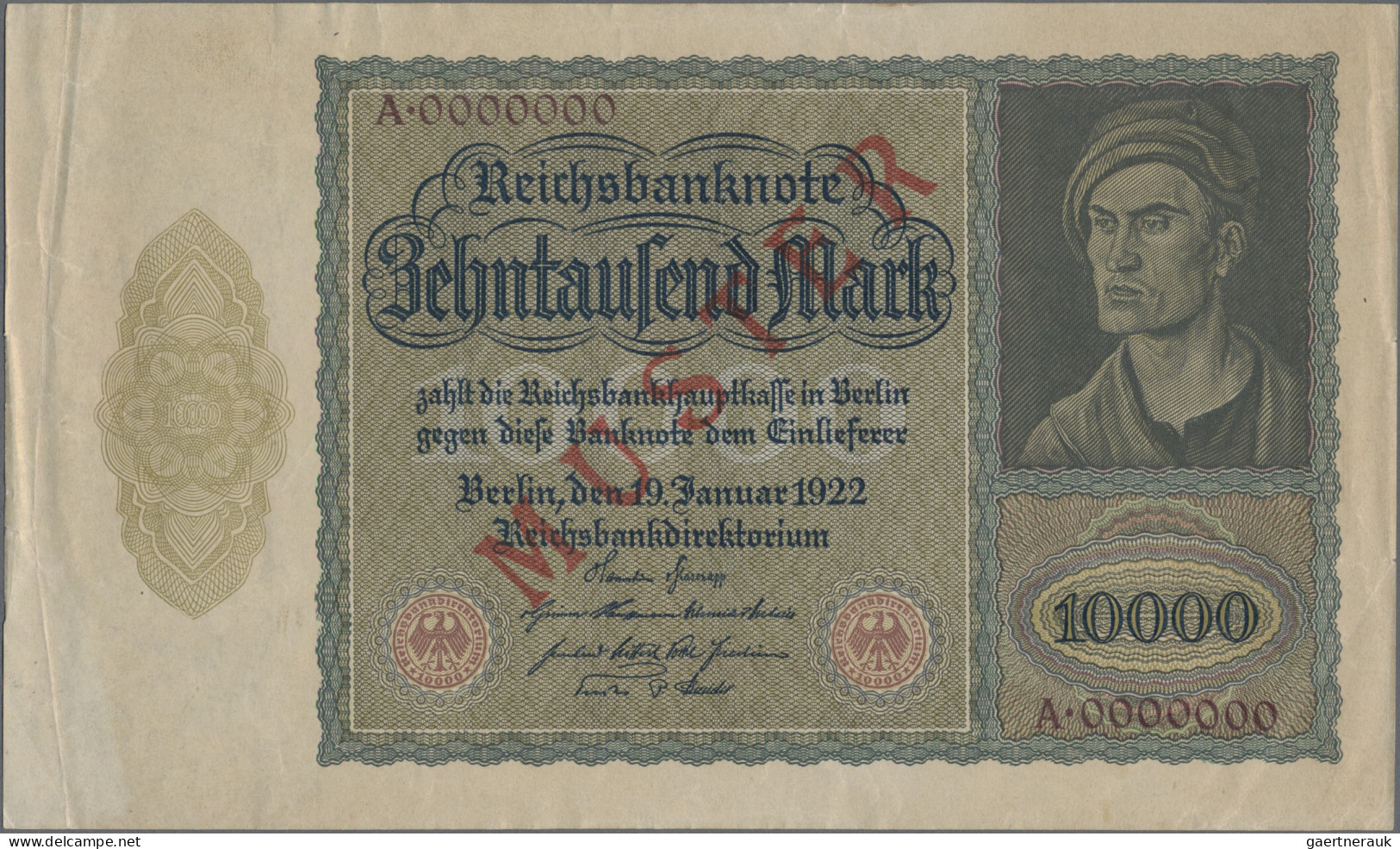 Deutschland - Deutsches Reich Bis 1945: Reichsbanknote 10.000 Mark 1922 MUSTER, - Autres & Non Classés