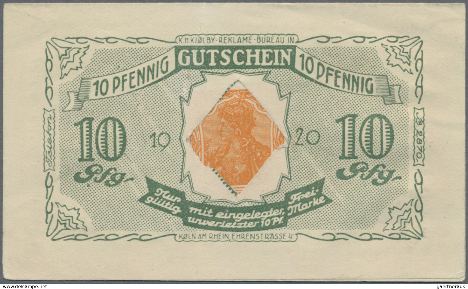 Deutschland - Briefmarkennotgeld: Köln, K. H. Kjölby, Reklame Bureau, 10 Pf., 19 - Otros & Sin Clasificación