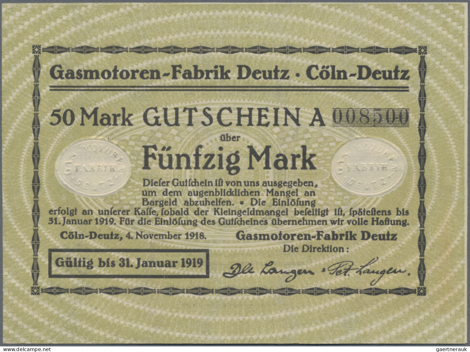 Deutschland - Notgeld - Rheinland: Köln-Deutz, Gasmotoren-Fabrik Deutz, 5, 20, 5 - [11] Emissions Locales