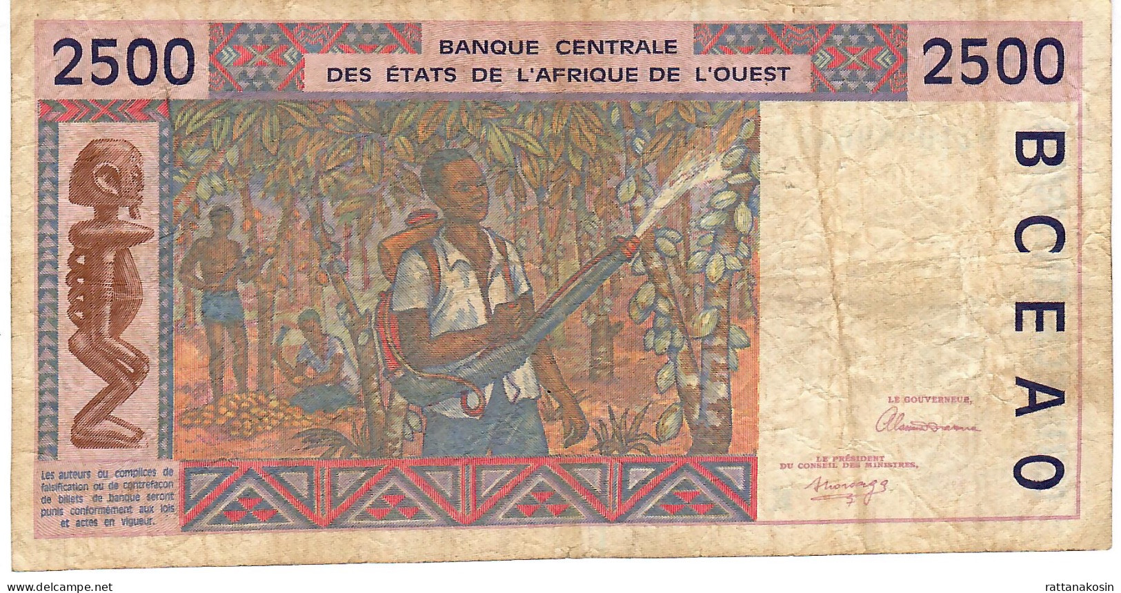 W.A.S. LETTER K = SENEGAL P712Ka 2500 FRANCS (19)92 1992  FINE - États D'Afrique De L'Ouest