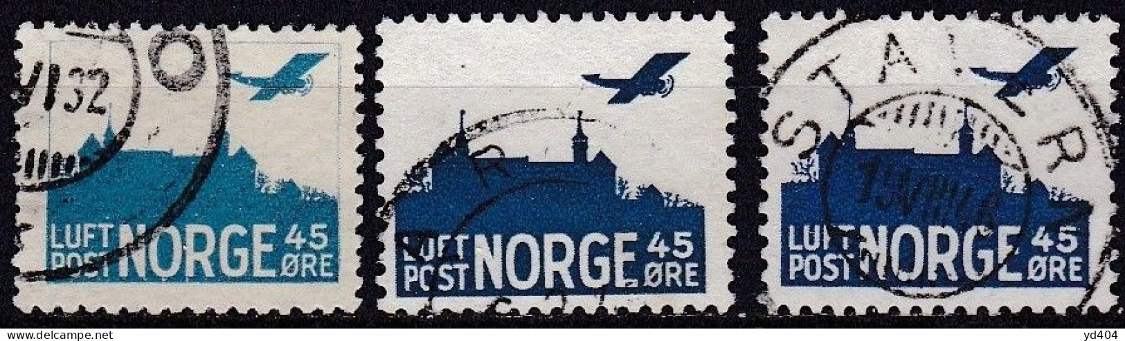 NO450 – NORVEGE - NORWAY – 1927/41 – PLANE OVER AKERSHUS CASTLE – Y&T # 1/3 USED 9,20 € - Gebraucht