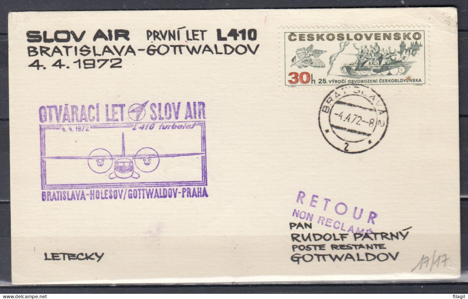 Brief Van Bratislava Naar Gottwaldov Bratislava-Holesov Gottwaldov Praha - Briefe U. Dokumente