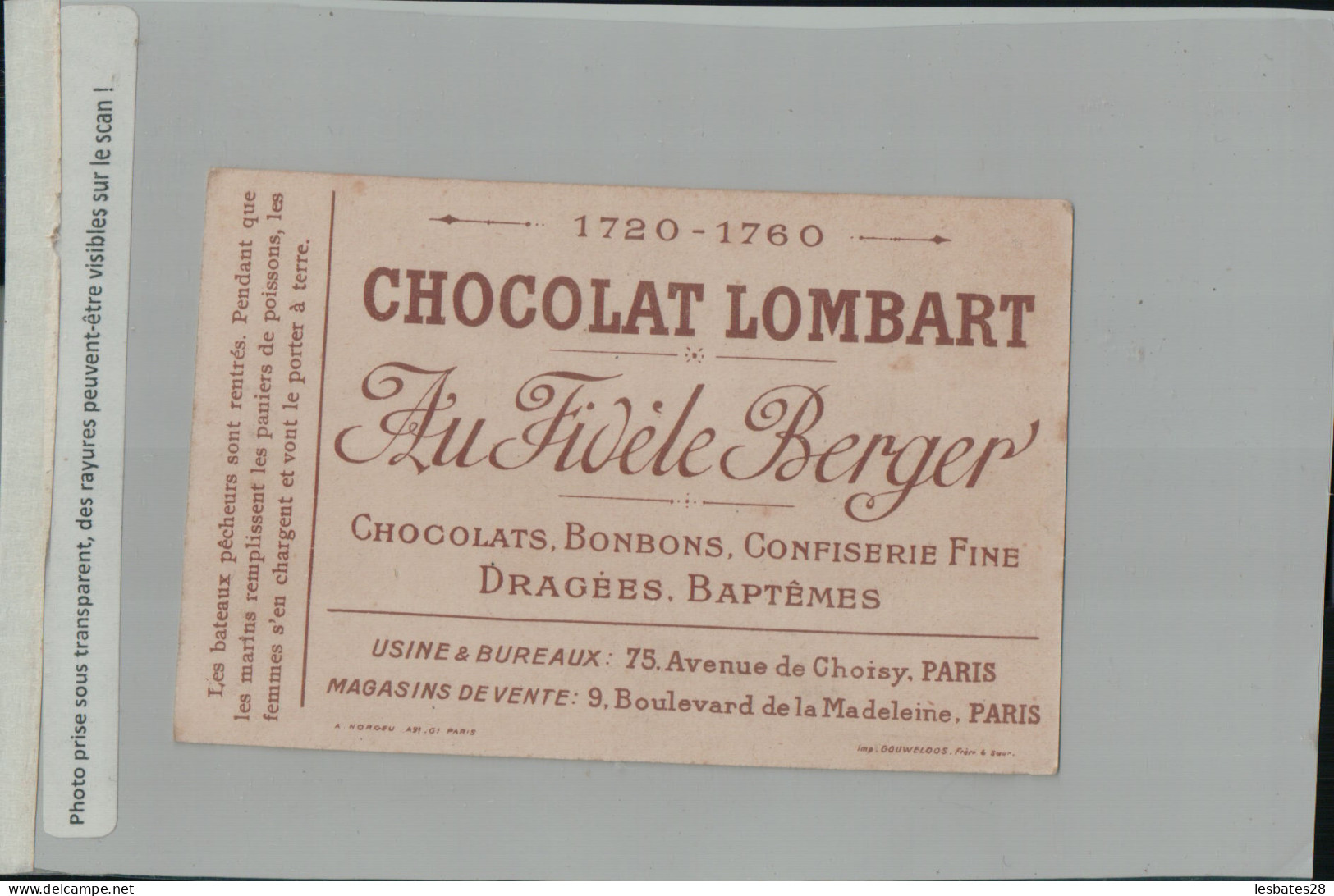 Chromo Chocolat Lombart Déchargement Du Poisson  - Au Fidèle Berger  - (2024 Jan-13 Boite C) - Lombart