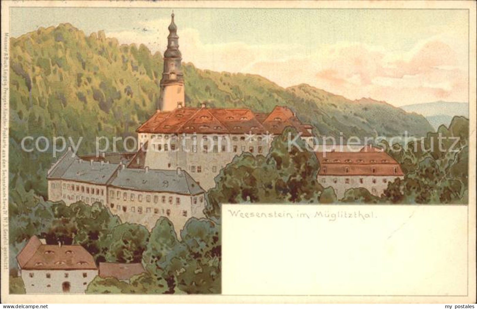 42397409 Weesenstein Ortsansicht Mit Kirche Kuenstlerkarte Weesenstein - Maxen