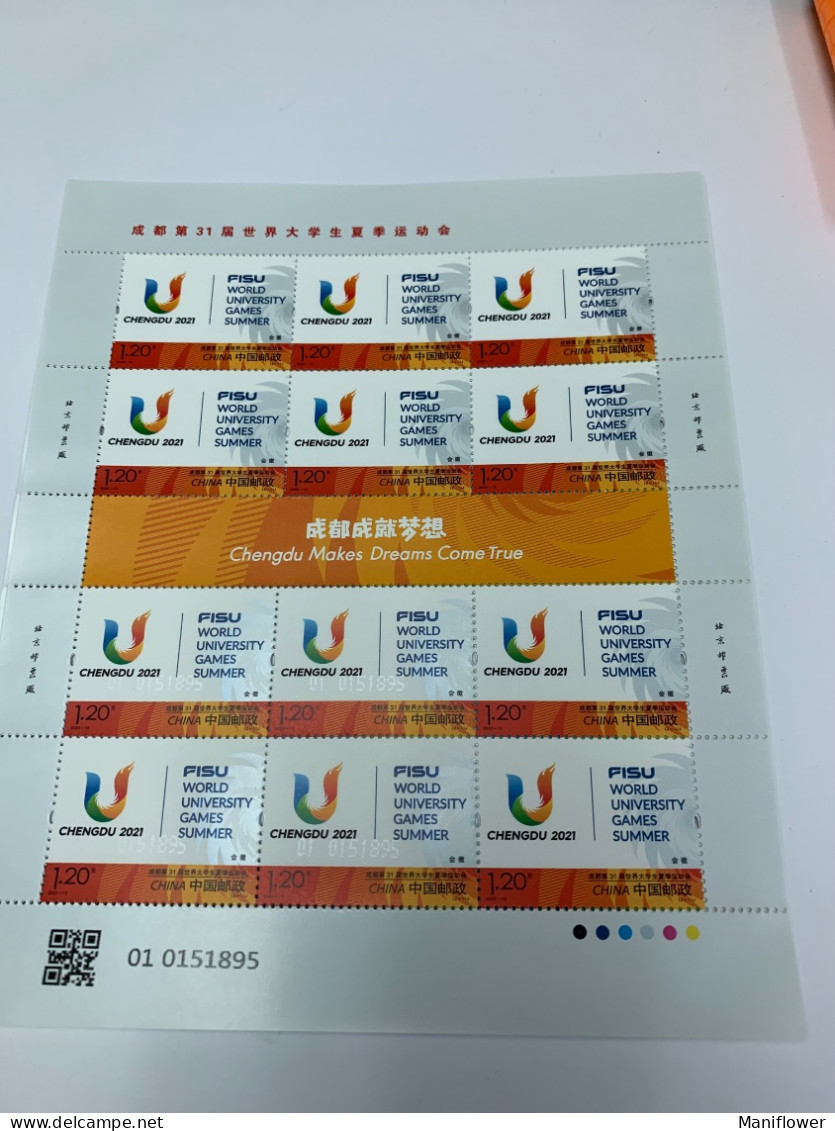 China Stamp MNH Sheet 2023 World University Games Summer Pandas Whole Sheets - Poste Aérienne