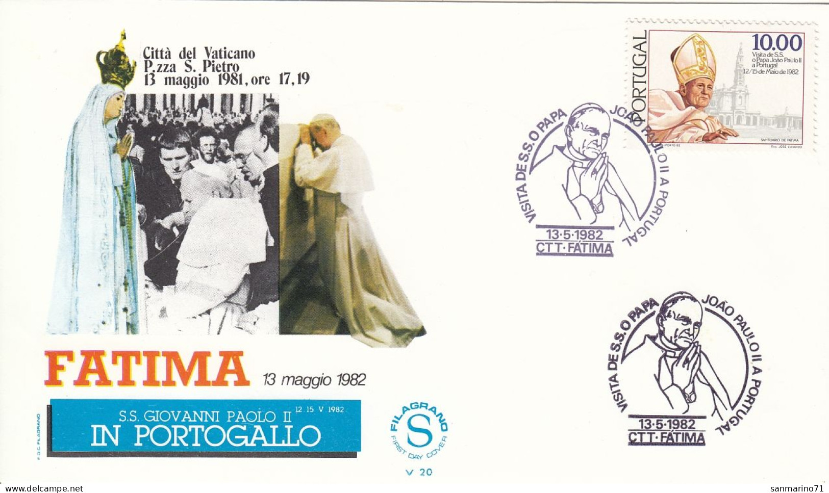 PORTUGAL Cover 2-121,popes Travel 1982 - Briefe U. Dokumente