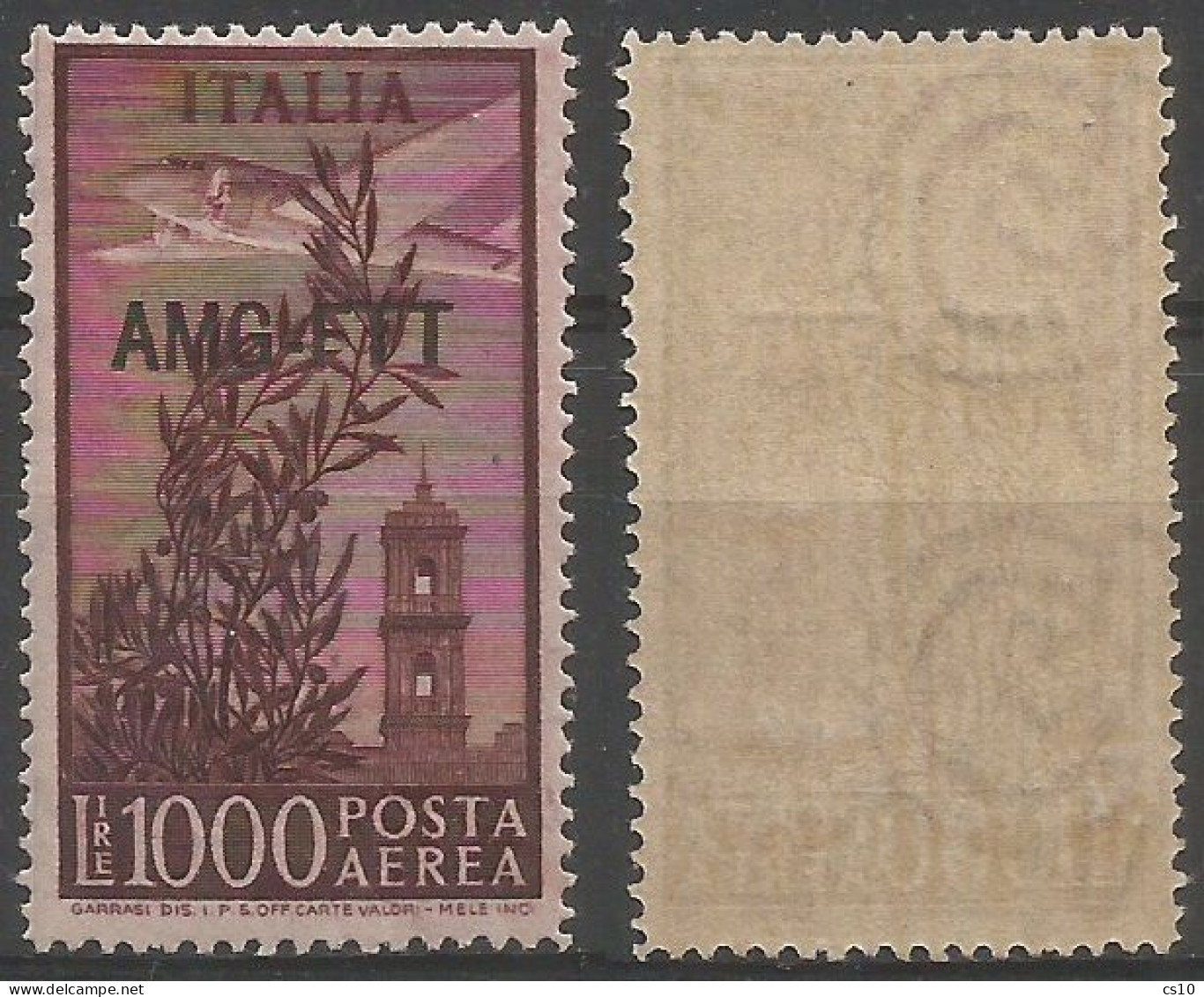 Trieste "A" AMG-FTT 1949/52 Posta Aerea Campidoglio OVPT SPST 1 Riga - #A26a L.1000 MNH** D.14x14e1/4 - Gomma Giallastra - Poste Aérienne